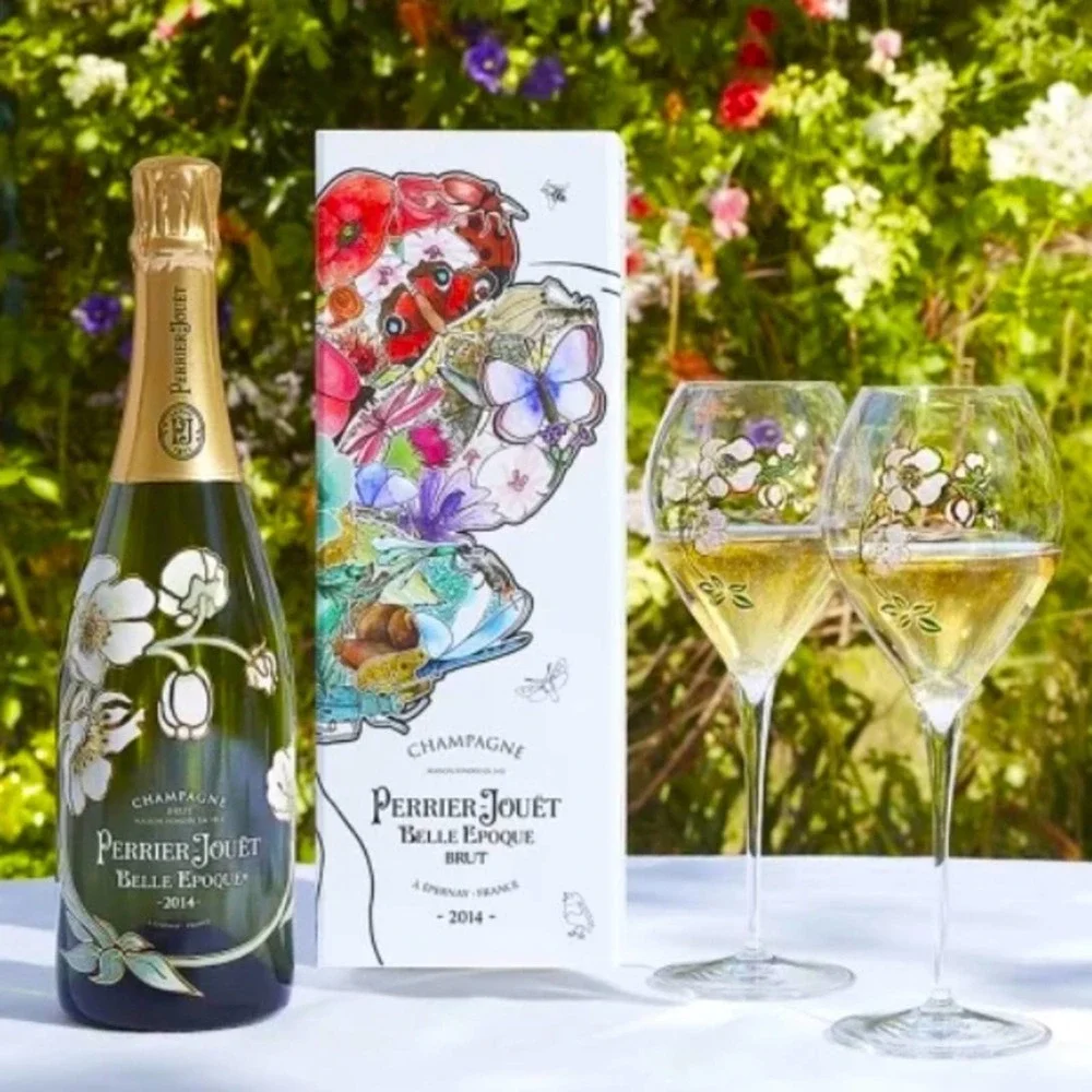 Perrier Jouet Verre Belle Epoque Hand Painted Animone Grand Champagne 6pc Set